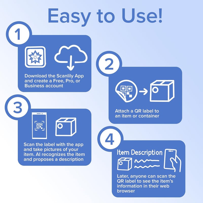 Scanlily Smart QR Label System Using AI for Storage Bins, Moving and Organization - Variety Pack - 93 Total Stickers (24 Rectangles and 24 Squares in six Colors, 45 Small White Circles) - Image 2